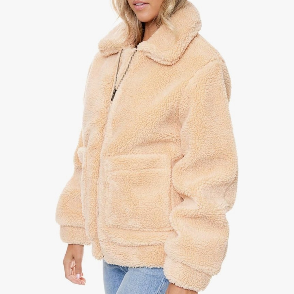 Elodie Women's Fuzzy Faux Shearling Teddy Bear Jacket - Picture 2 of 4
